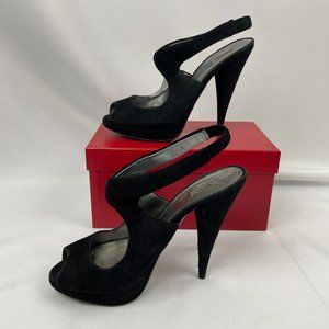 Vintage Miu Miu Black Suede Cutout Pumps, Size 38.5
